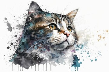 Sticker - water color drawing of a cute cat. Generative AI