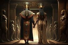 Egyptian King And Queen In The Temple, Pharaoh, Illustration Generative Ai