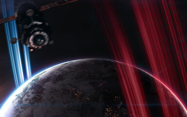 Wall Mural - orbital view of inhabited deep space planet. science fiction. elements of this image furnished by na