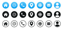 Contact Icons Set. Contact Us Web Icon , Home, Address, Location, Call, Message, Mail, Envelope, Telephone, Website, User, Profile, Icon - Website Contact Icons Collection Set. Vector Web Buttons