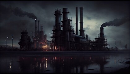 Refinery for the production of crude oil and petroleum products. Generative AI.