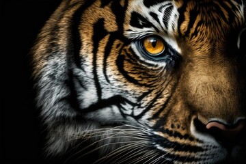 Wall Mural - Tiger's eyes on a black background. Generative AI
