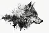The head of a wolf on a white background with double exposure. Retro design graphic element. This picture would be great for a mascot, a tattoo, or a design on a T shirt. Stock illustration