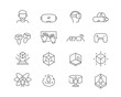 © Borderline Artistic - VR Virtual Reality Icon collection containing 16 editable stroke icons. Perfect for logos, stats and infographics. Change the thickness of the line in Adobe Illustrator (or any vector capable app).