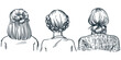 Women fashion hairstyles set. Vector hand drawn sketch illustration of female hair in bun and braid arround head