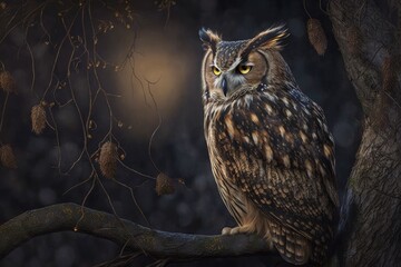 Canvas Print - The Owl at Night. Generative AI