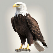 American Bald Eagle Full Body Detail Portrait, Side View. Generative AI Illustration.
