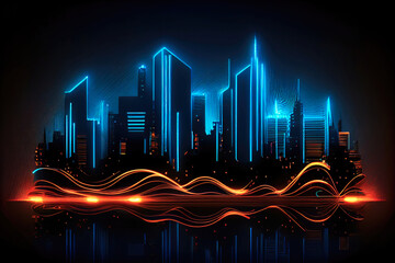 Aufkleber - abstract futuristic city on a dark background, ai generation.