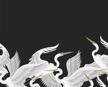 Border With White Herons. Vector.