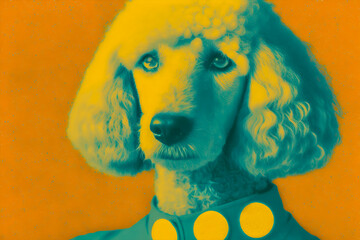 70s style dog portrait in retro halftone style, Generative AI