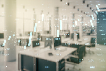 Aufkleber - Multi exposure of creative statistics data hologram on modern corporate office background, stats and analytics concept
