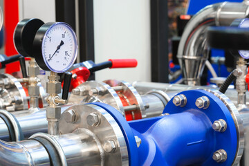 Aufkleber - Boiler room gas pressure meter. Industrial  concept. equipment of the boiler-house, - valves, tubes, pressure gauges manometer