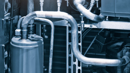 Poster - Internal structure of a large industrial air conditioning and ventilation system, pump compressor for evaporator