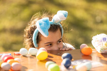 Happy Teenage Girl With Easter Eggs