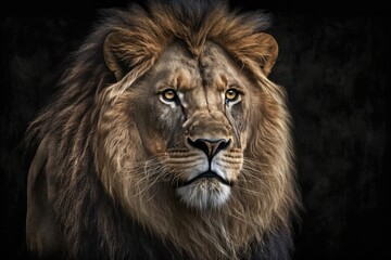 Sticker - Portrait of an African male lion, a wild animal on its own. Generative AI