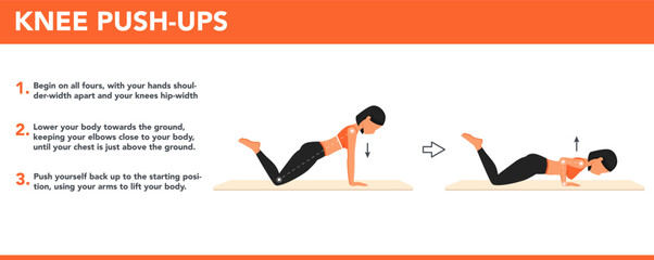 knee push-ups exercise tutorial. female workout