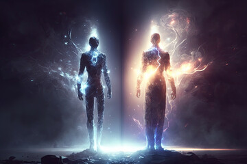 Wall Mural - levitating human souls in heaven. astral body and after life concept. transfer of human consciousnes