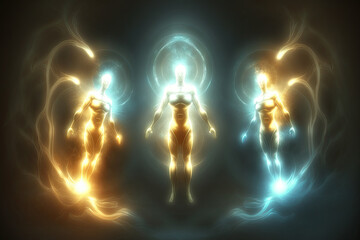 Wall Mural - levitating human souls in heaven. astral body and after life concept. transfer of human consciousnes