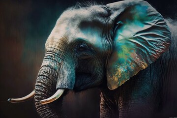 Poster - pastel portrait painting. Elephant painting. Modern art. Generative AI