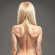 © PixlMakr - Naked back of beautiful blonde woman on grey background. Generative AI
