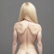 © PixlMakr - Naked back of beautiful blonde woman on grey background. Generative AI
