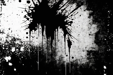 Old Black Stain Dirty Grunge Inky Splash on Wall Textured Background. Generative AI