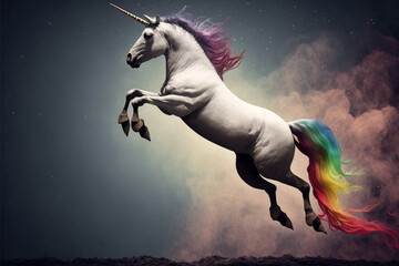 Wall Mural - A unicorn jumping over a rainbow Generative AI