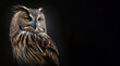 portrait of a owl, photo studio set up with key light, isolated with black background and copy space - generative ai