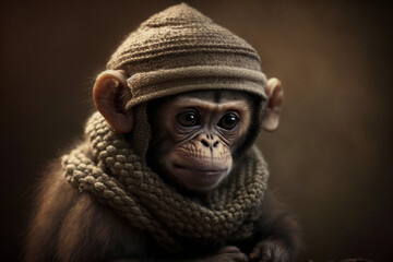 Canvas Print - Monkey wearing bonnet Generative AI