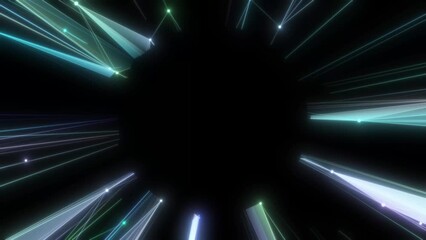 Poster - Flickering neon beams around a black circle in the centre of the black screen. Seamless loop.