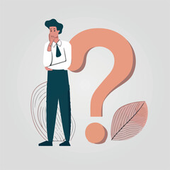 Wall Mural - pensive character in doubt having an idea, vector illustration