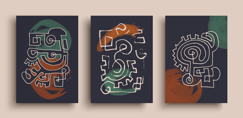 Wall Mural - collection of matisse inspired poster art. abstract hand drawn illustration set