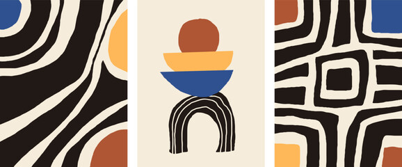 Wall Mural - collection of abstract contemporary posters, minimalist set of hand drawn illustrations