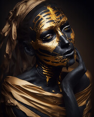 Wall Mural - Scary Egyptian mummy in Gold and Bronze skull 