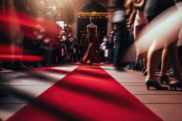 red carpet hallway with barriers and red ropes for cinema and fashion awards, a ceremony for celebri