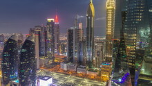 Financial Center Of Dubai City With Luxury Skyscrapers Day To Night Timelapse, Dubai, United Arab Emirates