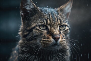 Canvas Print - A wild cat. Homeless, dirty cat portrait. Animals are homeless. A small depth of field. A stray cat that no one took care of. Generative AI