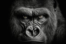 Gorilla Face, Animal Eyes, Isolated Black And White Wildlife. Generative AI