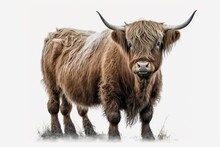 Highland Cattle, An Isolated Scottish Cow On A White Background. Generative AI
