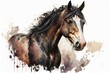 Illustration of a horse from a farm. horse in watercolors. Generative AI