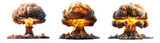 Fototapeta Na sufit - Set of nuclear explosions and mushroom cloud isolated on transparent background - Generative AI