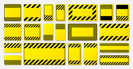 various blank yellow warning signs with diagonal lines. attention, danger or caution sign, construct