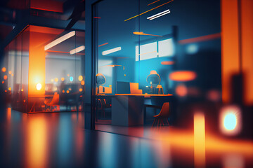 modern office environment with neon colours. blurry and defocus office background. concept of modern