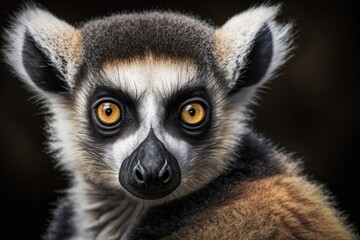 Sticker - Close up portrait of lemur catta (ring tailed lemur). Generative AI