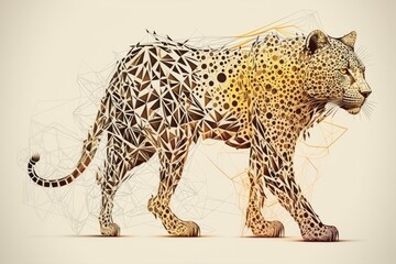 Sticker - Animal print with geometric lines in the shape of a leopard. Generative AI