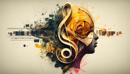 Head Silhouette with Treble Clef, Music, Keyboard