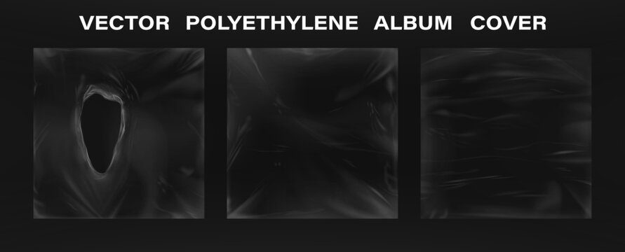 polyethylene packaging for album cover - cd, vinyl, square mockup. torn packaging effect, cling film