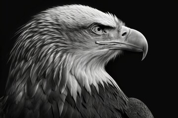 Canvas Print - a black and white picture of a bald eagle. Generative AI