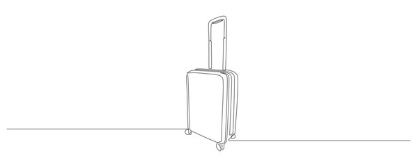Poster - One continuous line drawing of suitcase. Vacation with luggage and travel baggage concept in simple linear style. Air trip and journey symbol icon in editable stroke. Doodle vector illustration