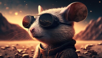 Wall Mural - a mouse with sunglasses in space generative ai